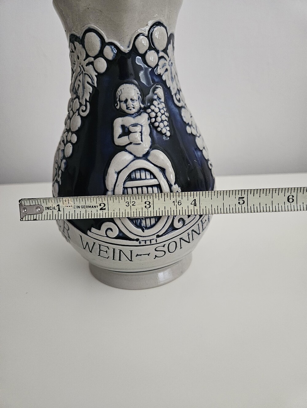 VTG German Stoneware Cobalt Blue & Gray Wine Pitcher | SZ 7" - Picture 10 of 11